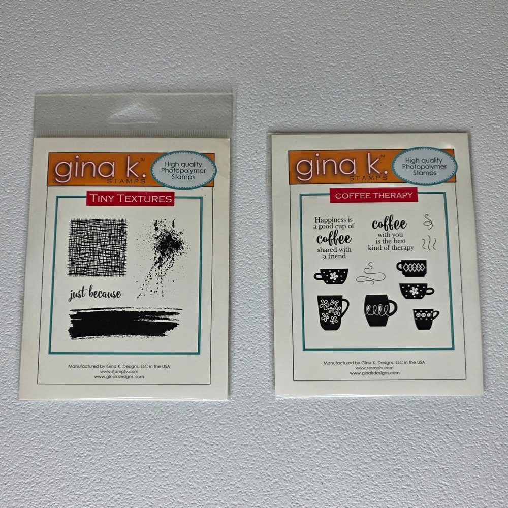 NEW Gina K Designs Stamp Set 2pc Coffee Therapy Tiny Textures Cards Scrapbooking